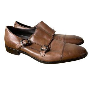 Calibrate Men's Cusano Leather Cap Toe Monk Strap Dress Shoes Brown Sz 7